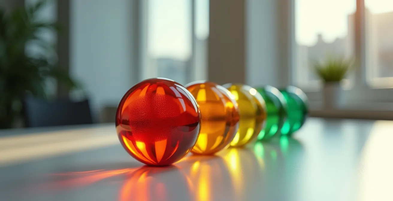 Visualisierung eines Ampelsystems für Arbeitszeitkonten mit abstrakten Farbverläufen