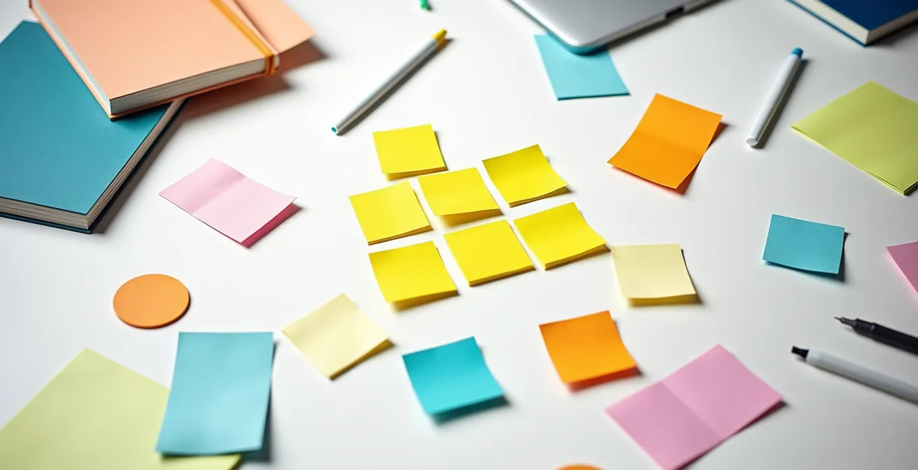 Strukturierte Workshopmethoden mit Post-its und Arbeitsmaterialien für Co-Creation