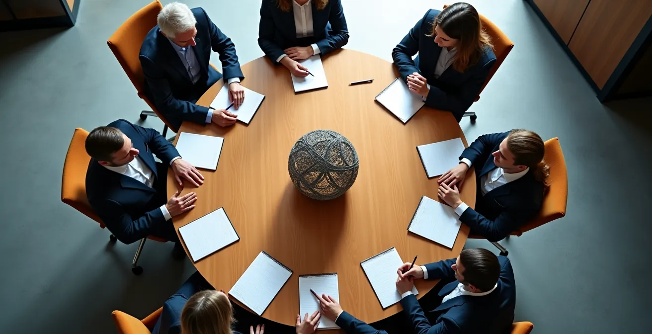 Diverse Expertengruppe in strategischer Beratungssitzung mit Geschäftsführung