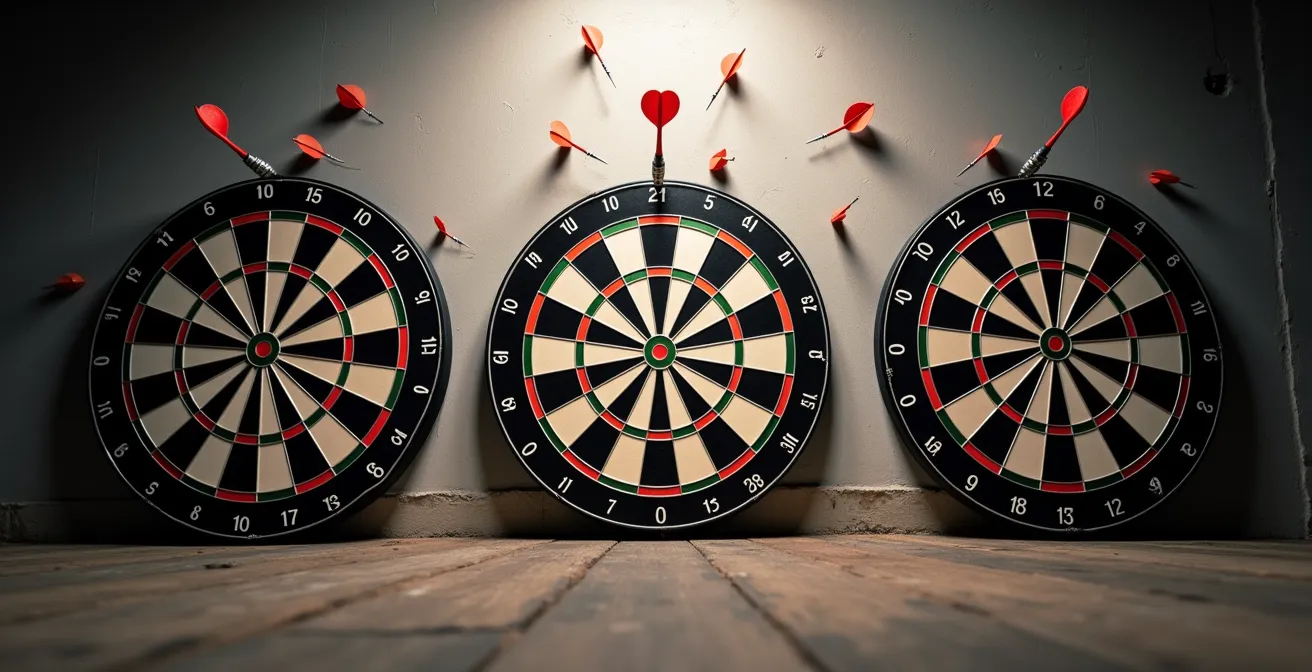 Abstrakte Darstellung von Fokussierung durch drei klare Zielscheiben, die Priorisierung in der OKR-Methode symbolisieren.