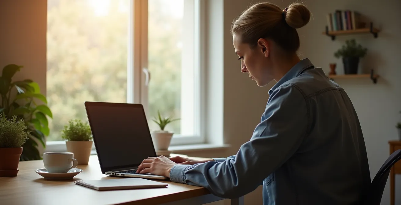 Heimarbeitsplatz mit natürlichem Licht und produktiver Atmosphäre