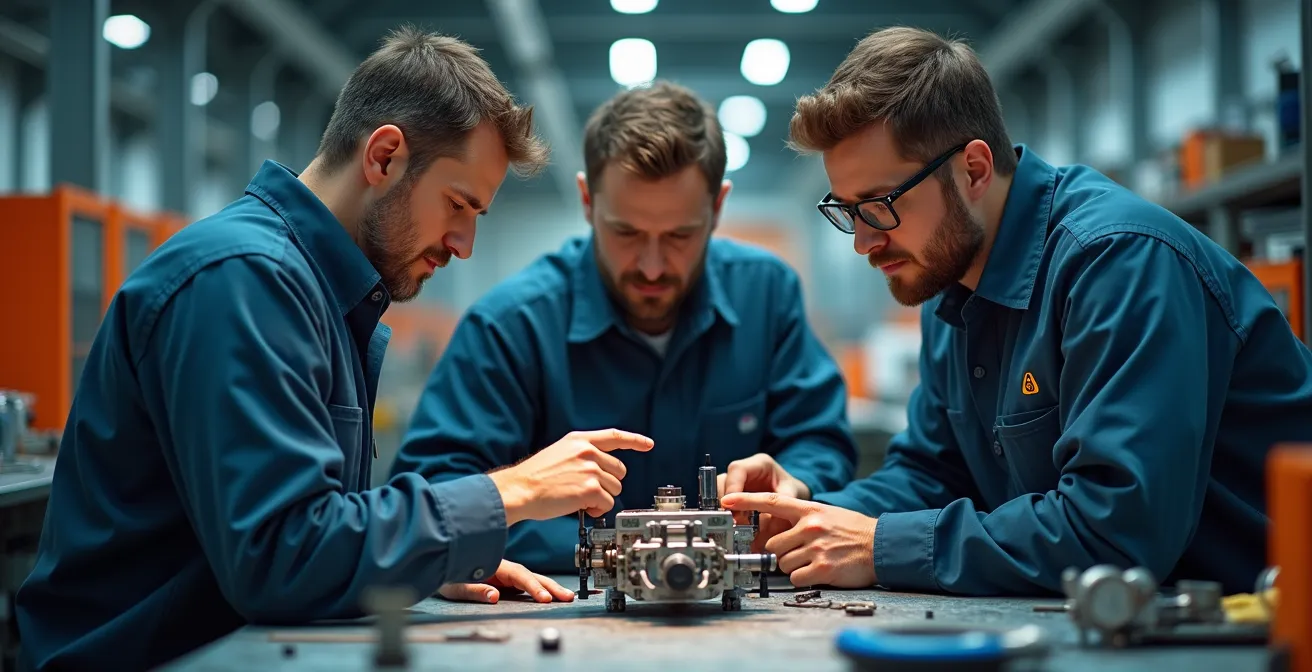 Ingenieurteam arbeitet an technischem Problem in deutschem Labor