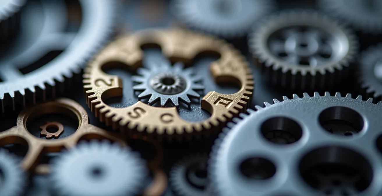 Makroaufnahme technischer Komponenten als Metapher für Detailtiefe in B2B-Kommunikation