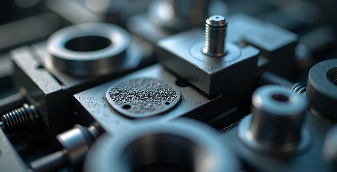 Nahaufnahme von Präzisionsbauteilen in deutscher Fertigung mit sichtbaren Qualitätsmerkmalen